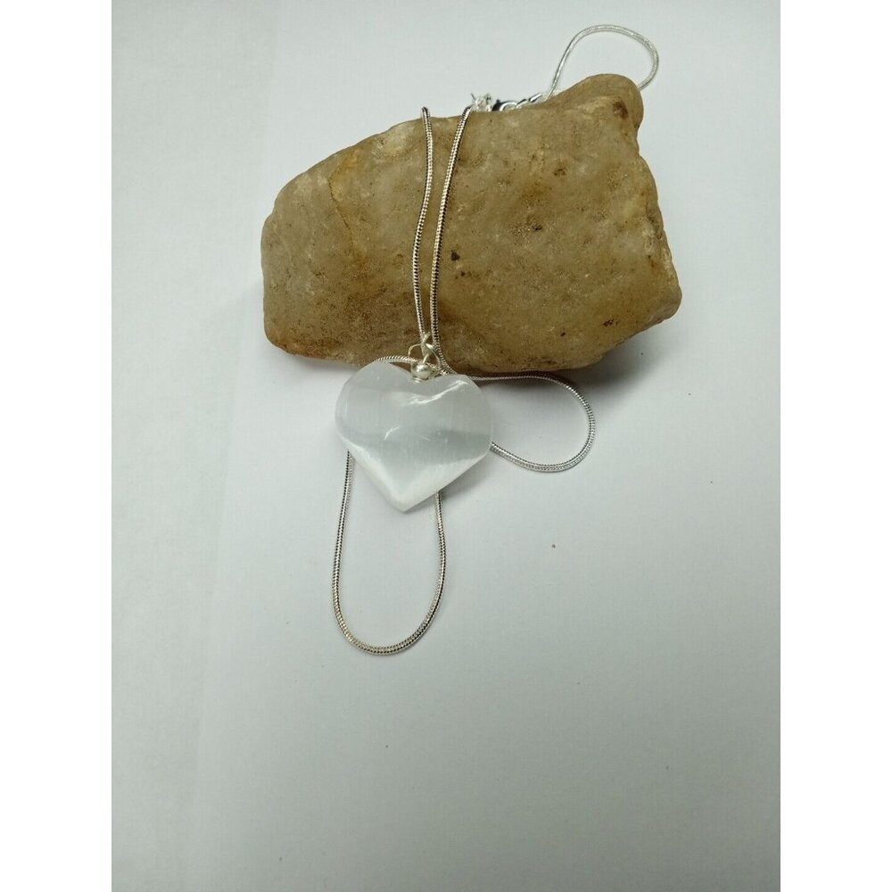 Selenite Crystal Heart Charm 20", 18" & 16" Necklace